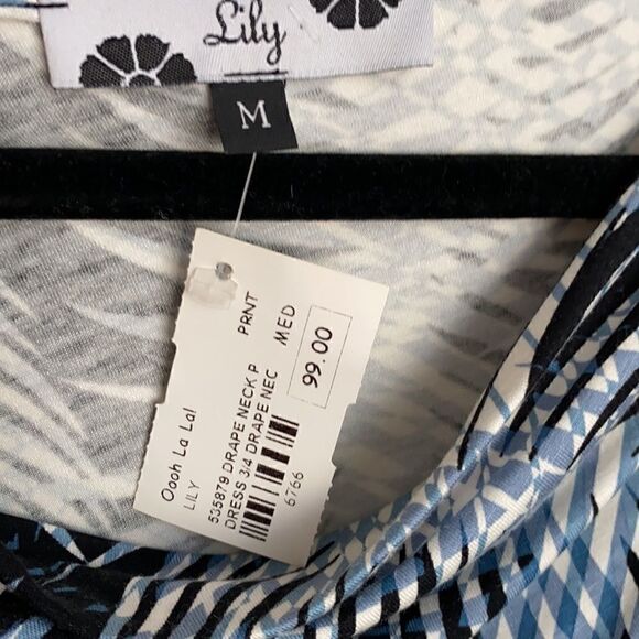 lily Blue Palm Print 3/4 Length Dress - Picture 13 of 16